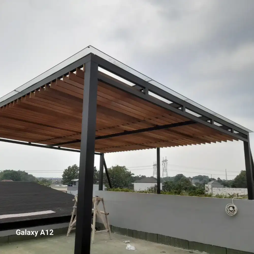 Kanopi Kaca tempered variasi kisi2 kayu