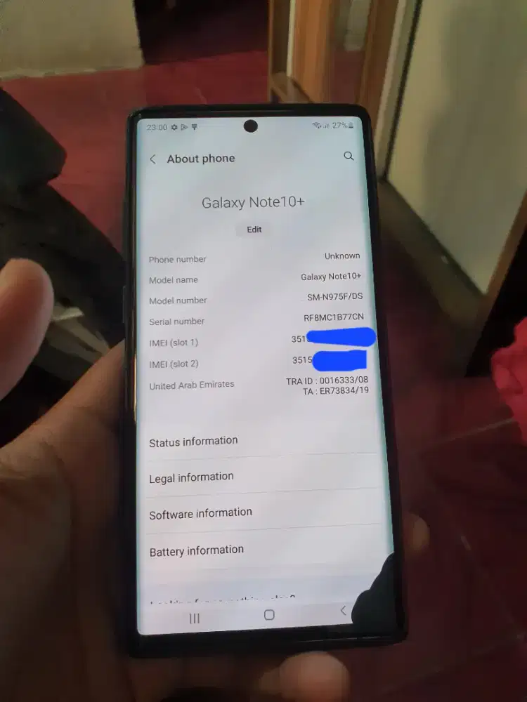 Jual hp samsung note 10 plus 12/256gb ex inter uni emirate dual sim