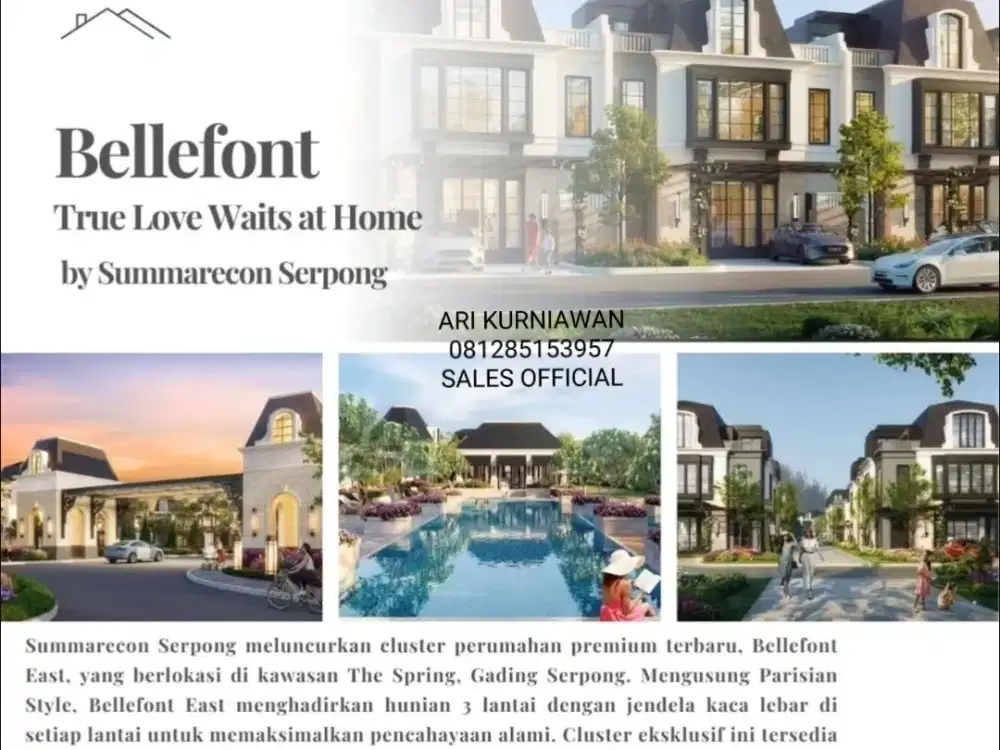 CLUSTER BELLEFONT EAST TYPE 8 10 12 MULAI 4MAN BY SUMMARECON SERPONG