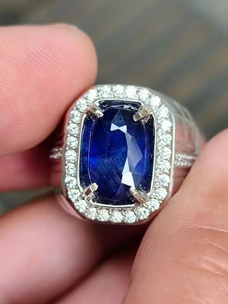 Cincin Batu blue safir sapphire Madagascar 5.60 CRAT memo MRI perak