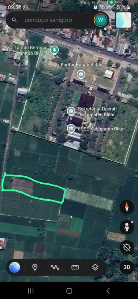 Jual Tanah Luas ber SHM 0 jalan Belakang Pendopo Kanigoro