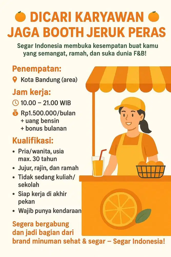 Dicari Karyawan Jeruk Peras (pria) 2 orang bro