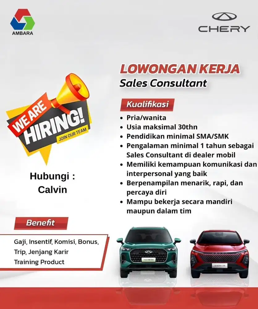 LOWONGAN KERJA SALES CHERY