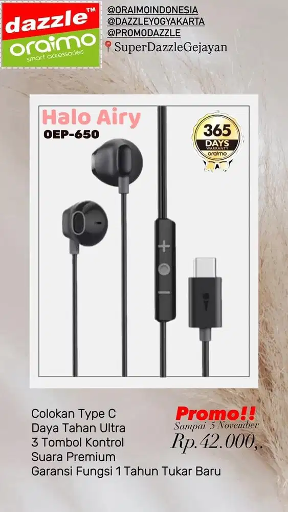 Headset Type C Kabel Oraimo OEP-650