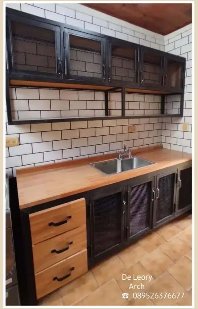 Kitchen Set industrial rangka besi kombinasi kayu Jogja