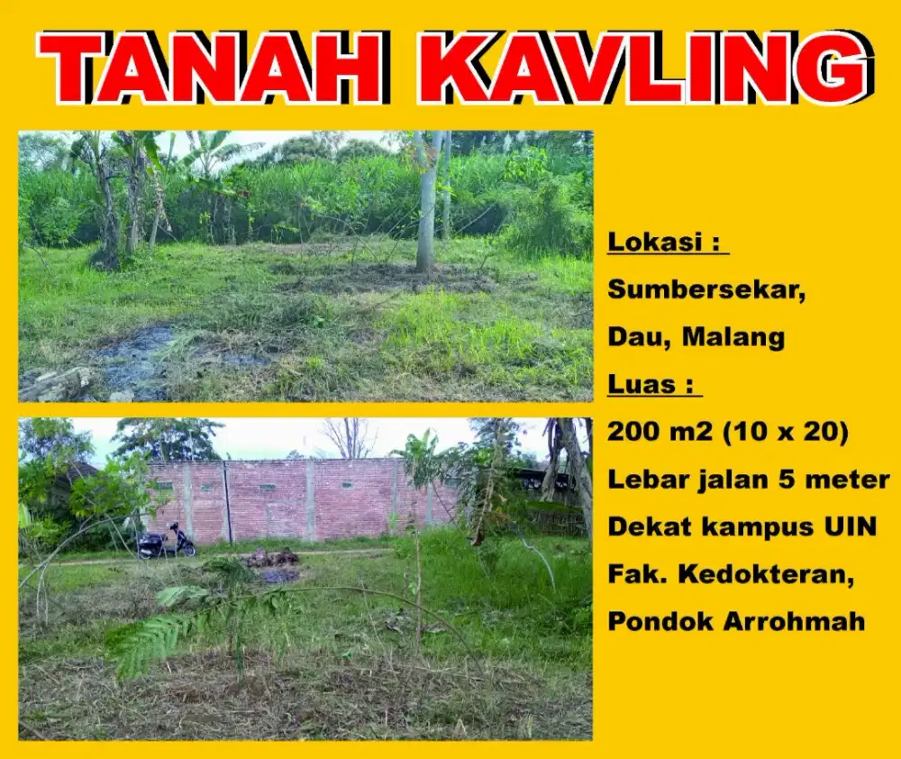 Dijual Tanah di Sumbersekar Dau, Kab. Malang