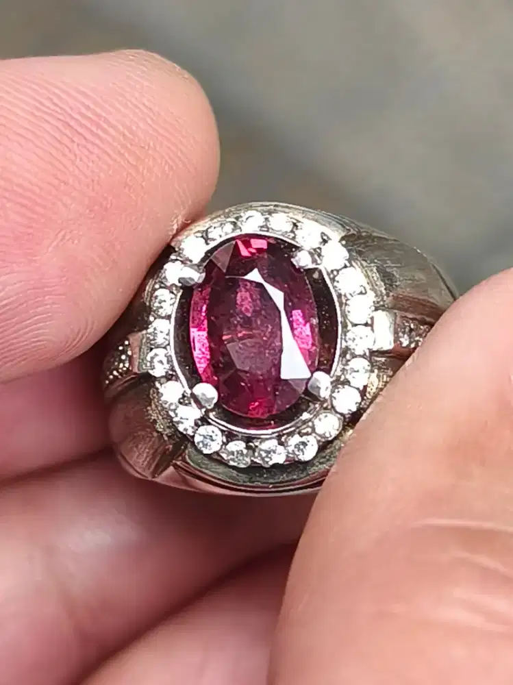 Cincin batu garnet rhodolite 1.83 carat memo MRI ring perak kristal