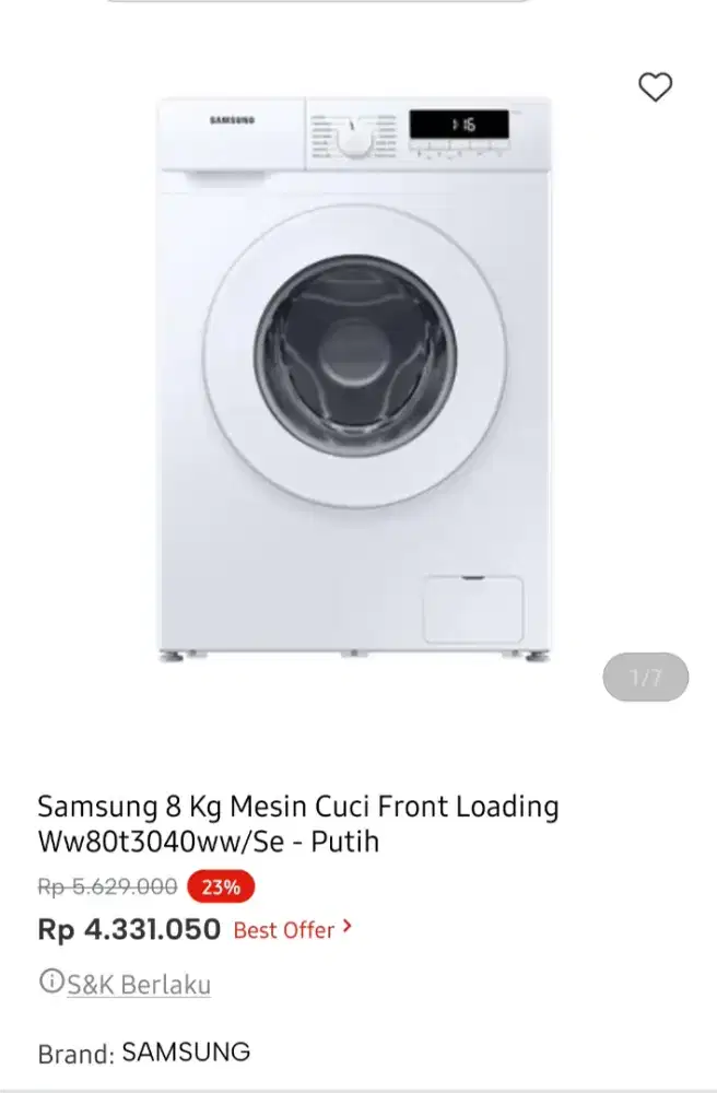 Samsung wash mach front loading 8kg