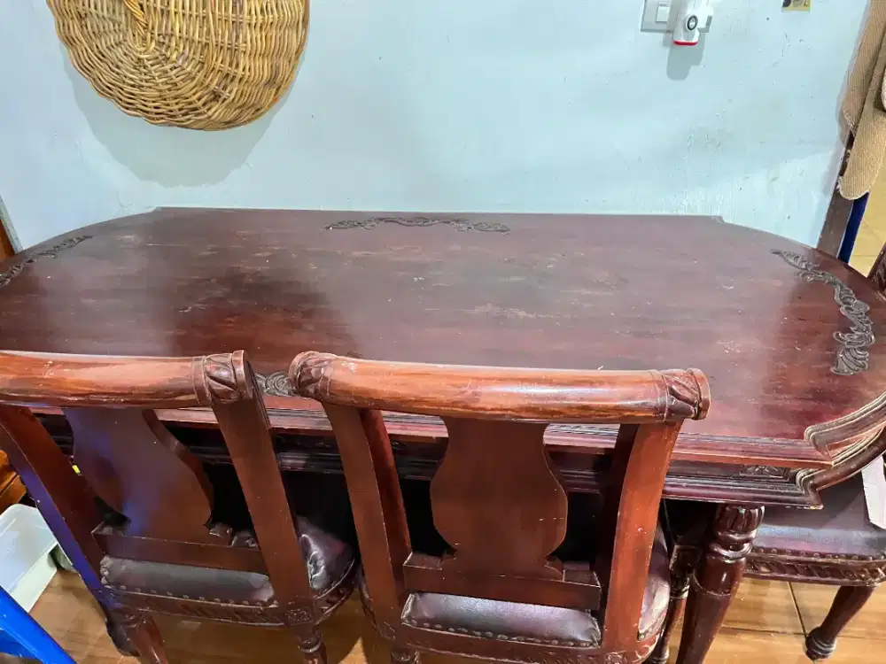 Meja makan jati kursi 6