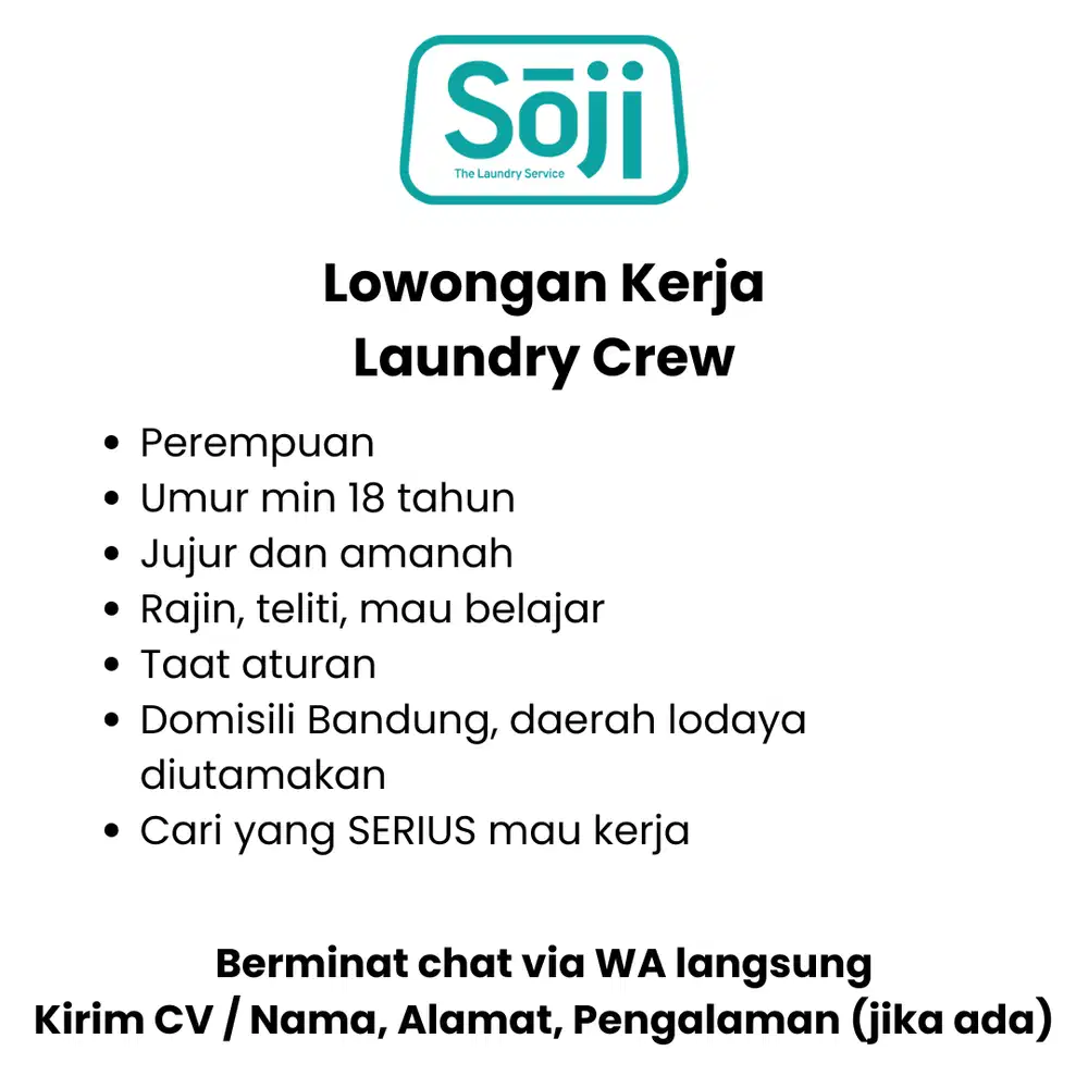 Lowongan Kerja Crew Staff Laundry Bandung