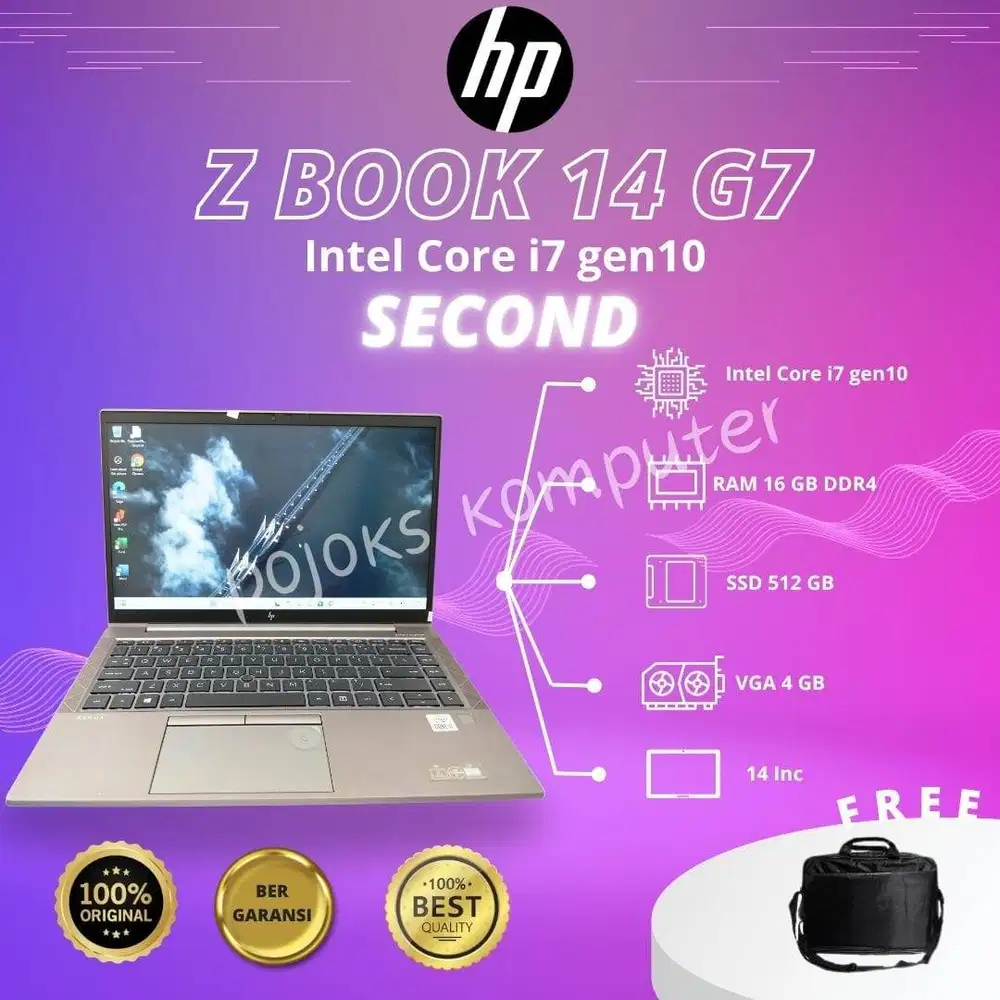LAPTOP HP Z BOOK 14 G7 CORE i7 GEN10 RAM 16GB SSD 512GB VGA 4GB SECOND