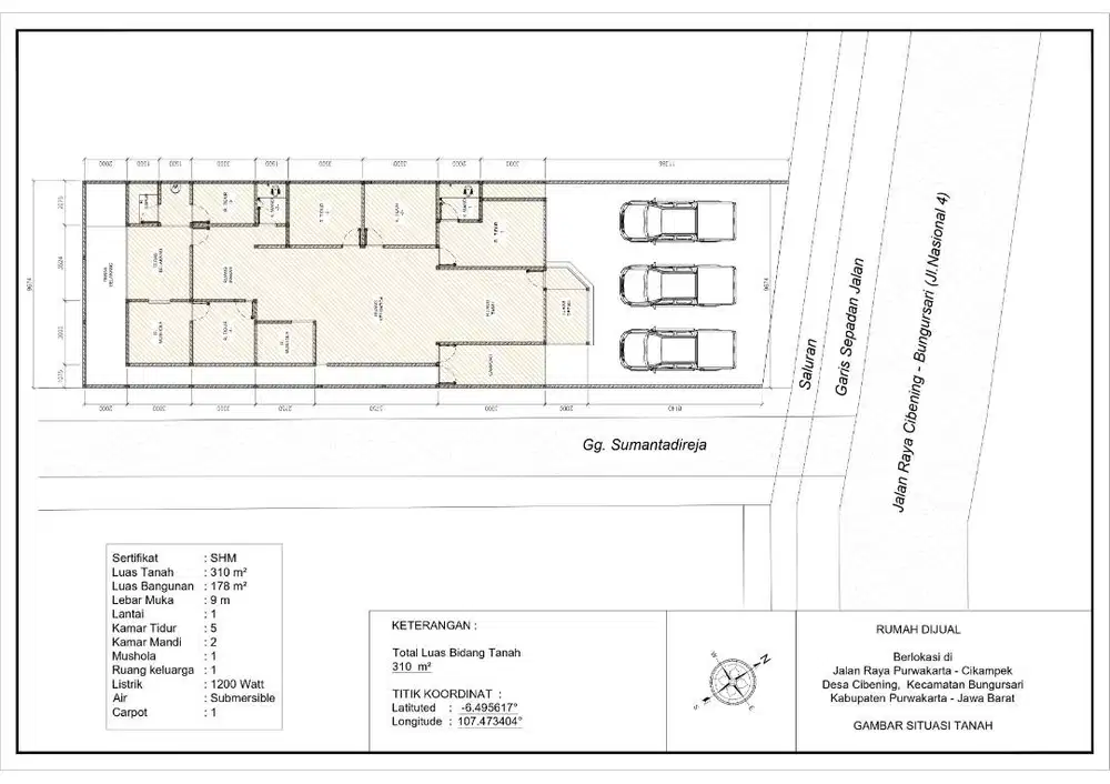 Rumah Dijual Posisi Strategis di Jalan Utama, Cibening, Purwakarta