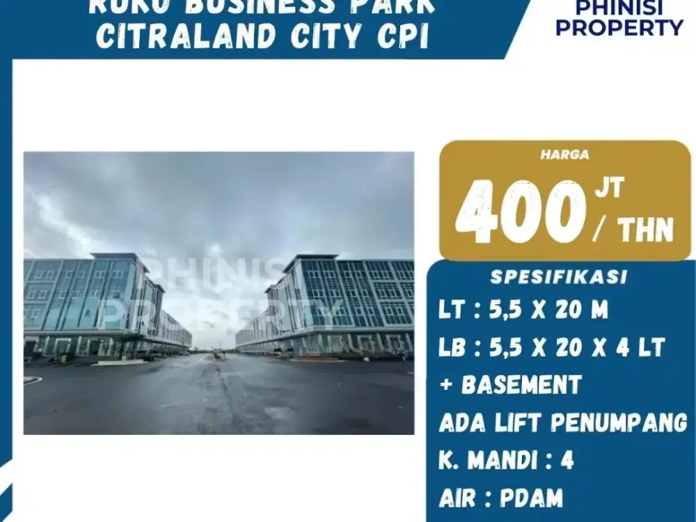 DISEWAKAN RUKO DI BUSINESS PARK CPI COCOK BUAT USAHA DI AREA RAMAI