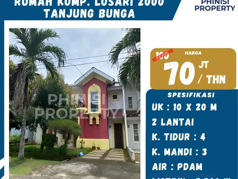 DISEWAKAN RUMAH MURAH  2 LANTAI DI TAMAN LOSARI 2000 CUMA 100 JUTAAN