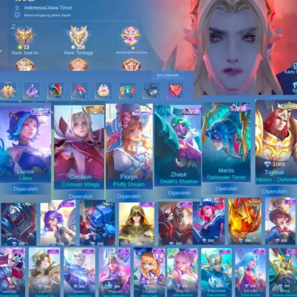 Jual akun Mobile Legends skin kolektor ternama