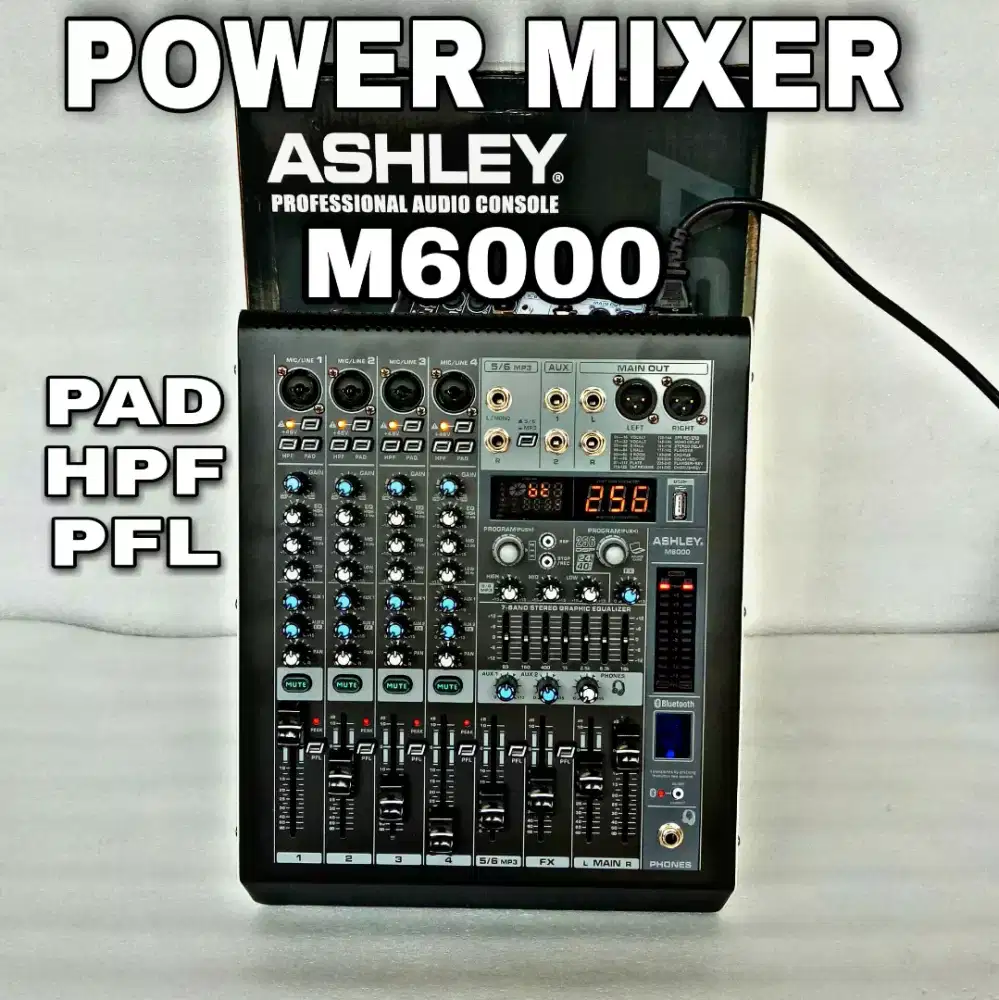 POWER MIXER ASHLEY 250W M6000 ORIGINAL 256DSP REVERB VERSI BARU 8 FADE