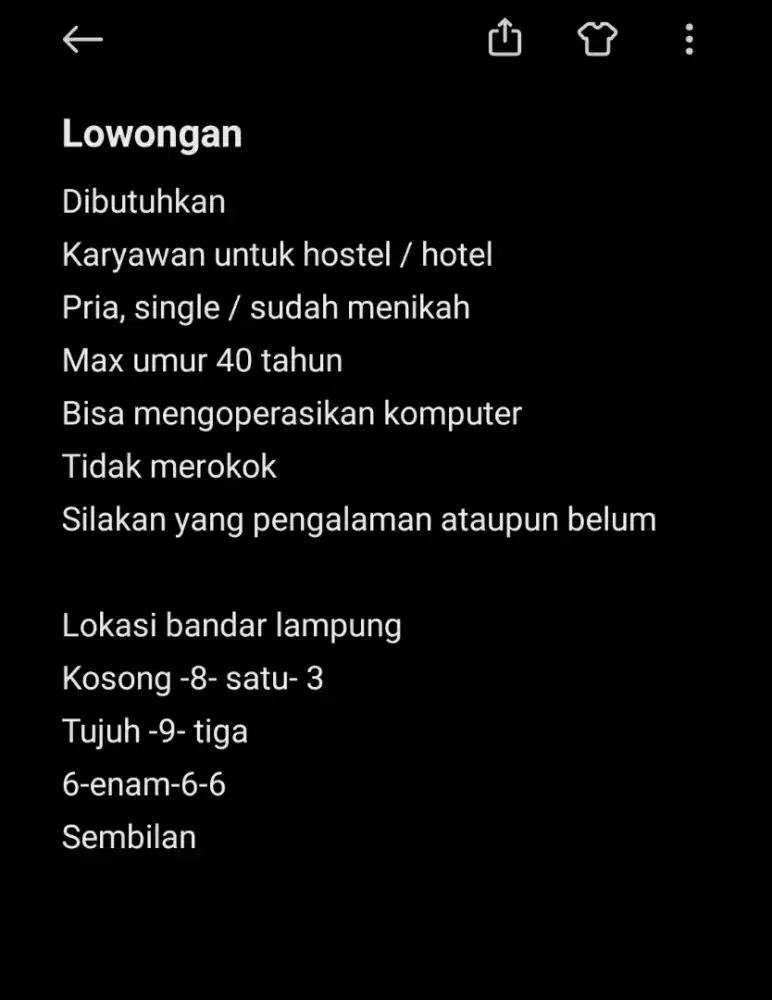 Dibutuhkan pria untuk kerja di hostel