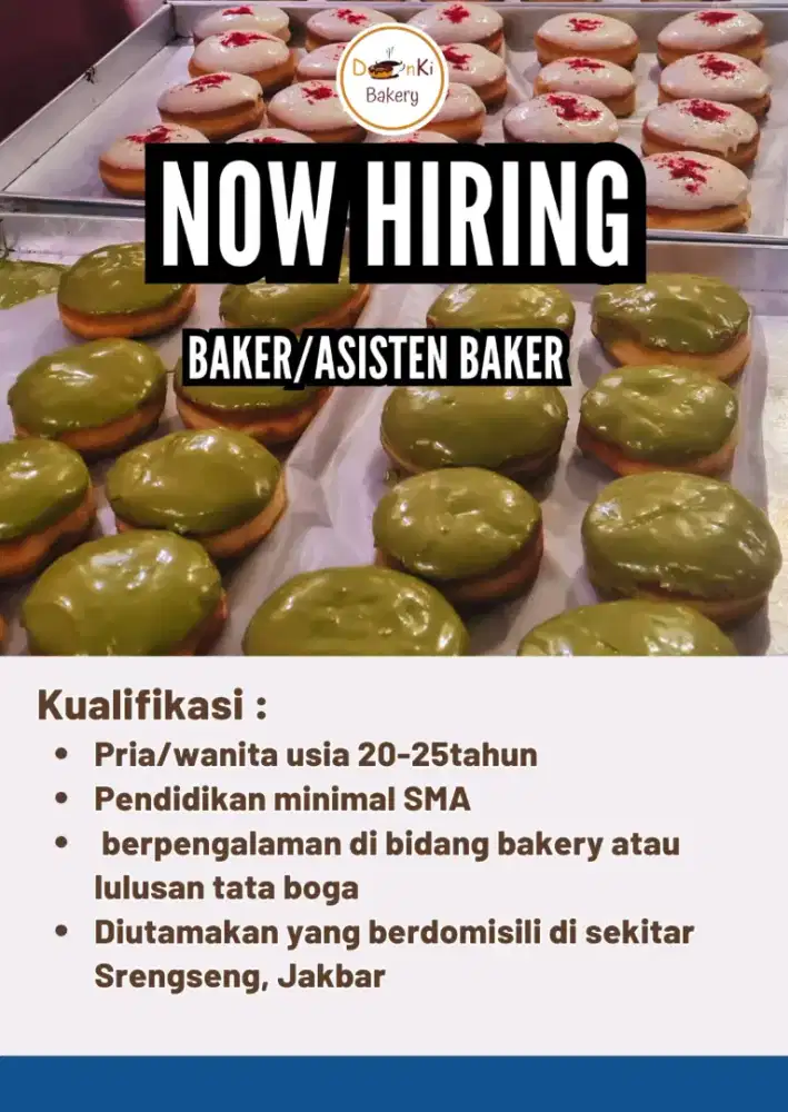 Dibutuhkan baker/asisten baker untuk perusahaan bakery di srengseng