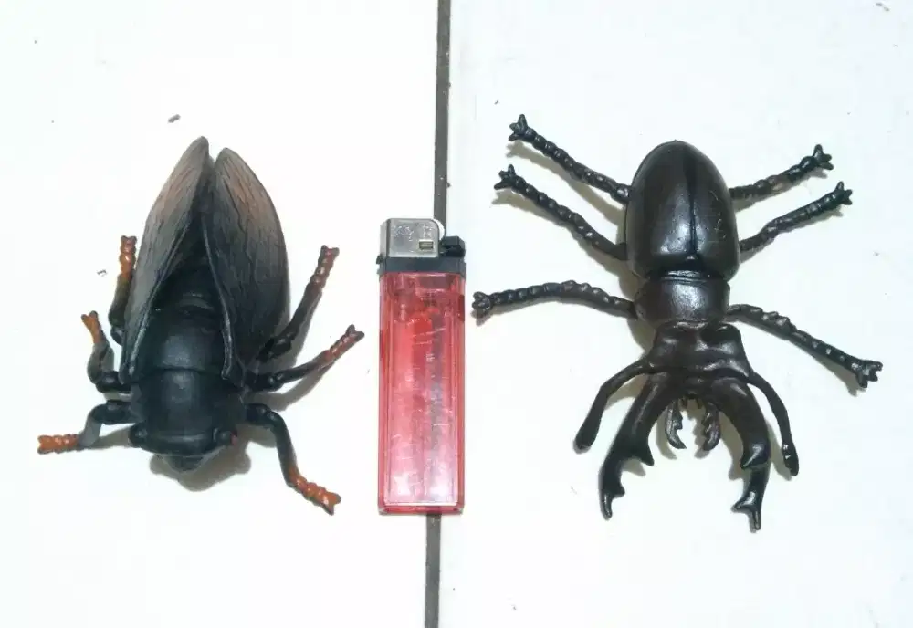 Diecast miniatur Lalat dan kumbang batu. Antik di tempel di tembok.