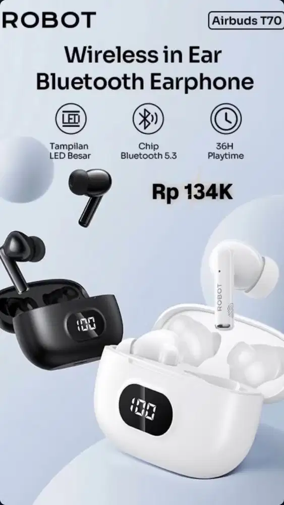 HEADSET NIRKABEL ROBOT AIRBUDS T70