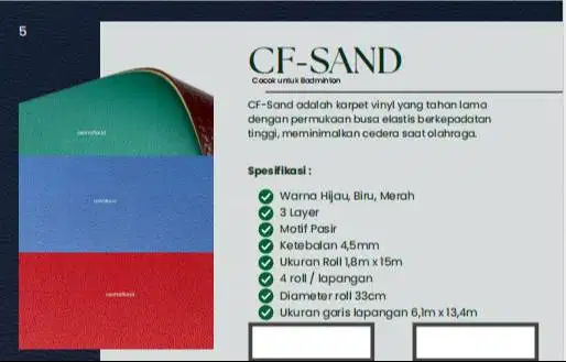 ARNI Vinyl Roll Sport Tebal 4,5mm Vinyl Lapangan Olahraga Indoor