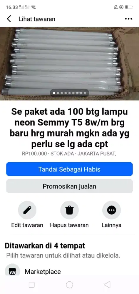 Se paket ada 100 btg neon lampu brg baru hrg murah mgkn tertarik kali