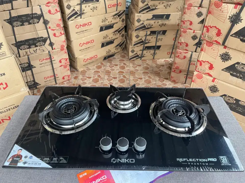 Kompor kaca 3 tunggku Niko phantom bisa tanam/duduk