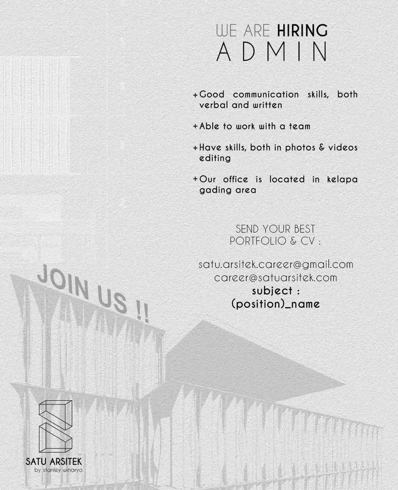 Dicari Admin area Kelapa Gading Gaji UMR