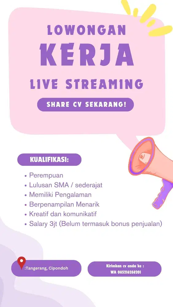 DIBUTUHKAN SEGERA HOST LIVE STREAMING