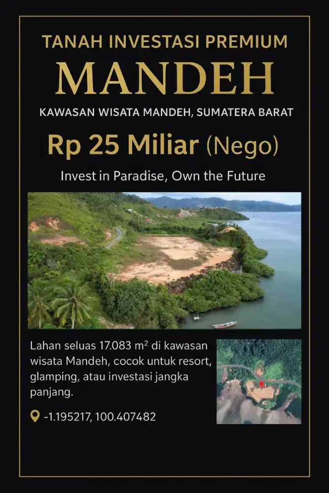 Dijual Tanah Luas 17.083 m² di Kawasan Wisata Mandeh Pesisir Selatan