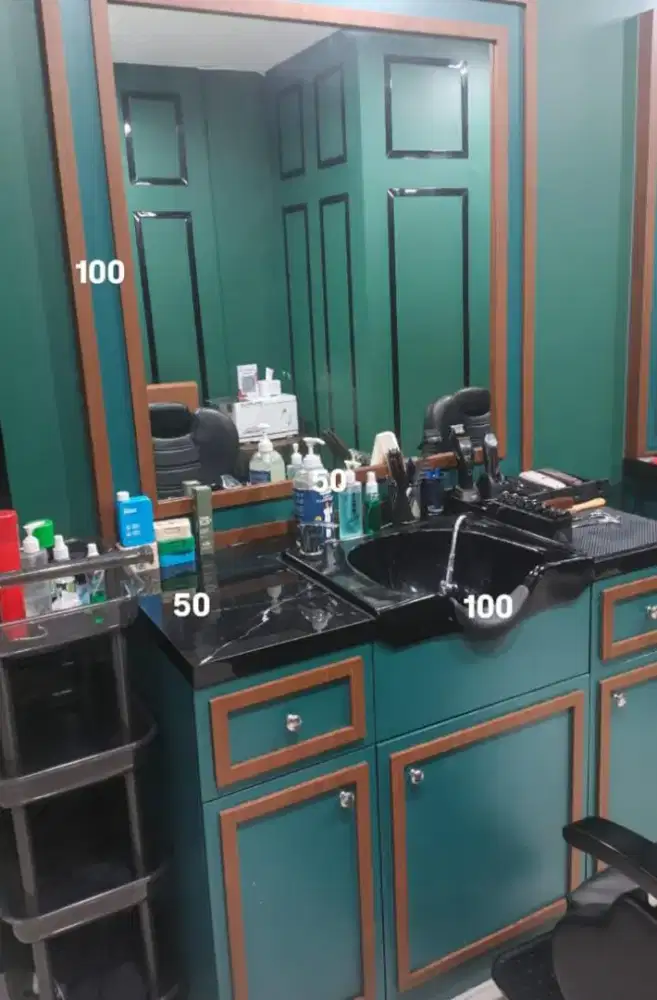 Set Meja washbak kaca Barbershop barber salon seken like new 95%.