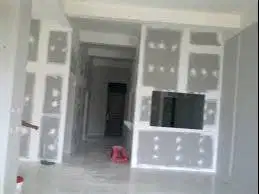 Pasang Partisi  2 Muka Gypsum + Kusen Alumunium Aluminium + Pintu Kaca