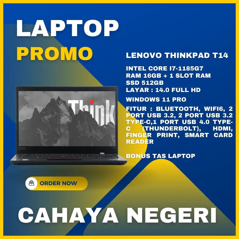PROMO LAPTOP Lenovo ThinkPad T14 CORE I7 RAM 16GB SSD 512GB FULL HD