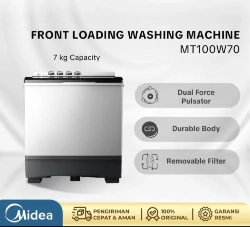 MIDEA MESIN CUCI 2 TABUNG MT100W70 BARU GRESS