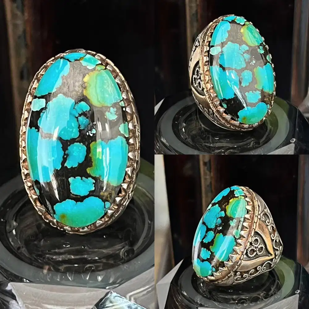 Cincin Natural Turquoise (Phyrus) Hubei Xinjang Ceplok Rainbow In