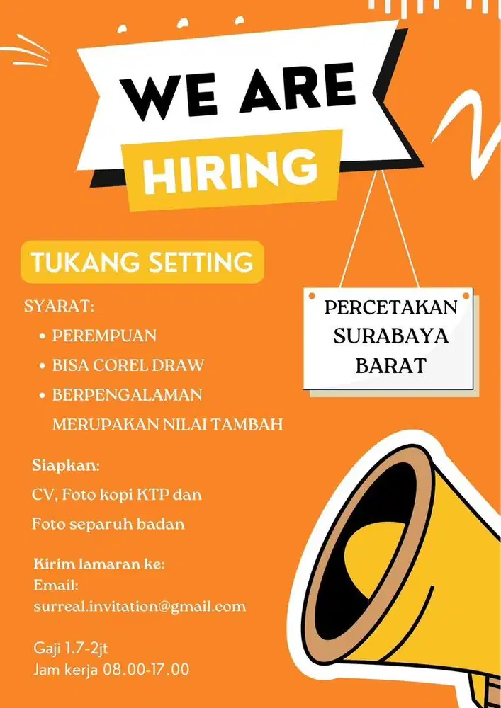 DICARI TUKANG SETTING