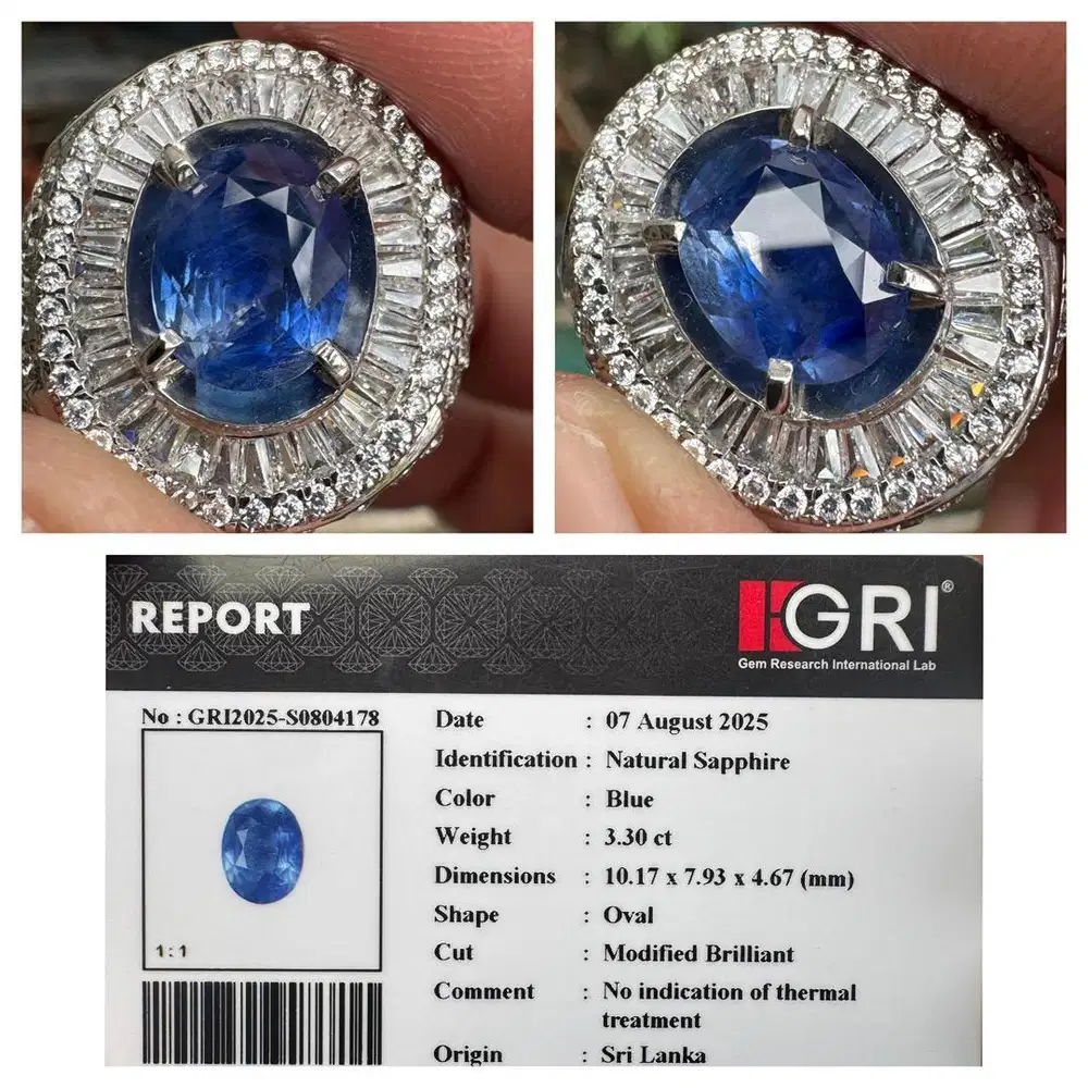 Natural blue sapphire safir srilanka 3,30 ct no heat barang top hq