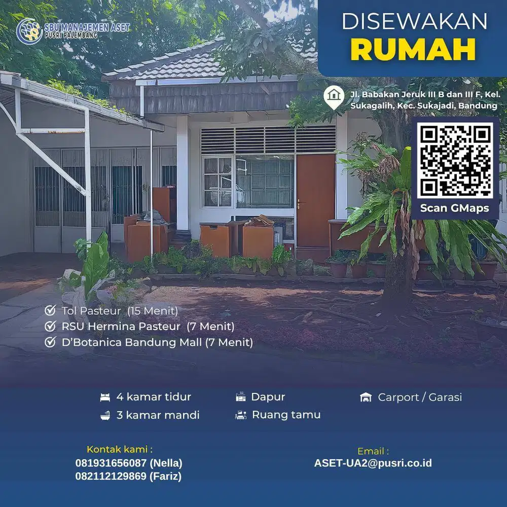Disewakan Rumah Dinas di Bandung – Aset Resmi PT Pusri Palembang
