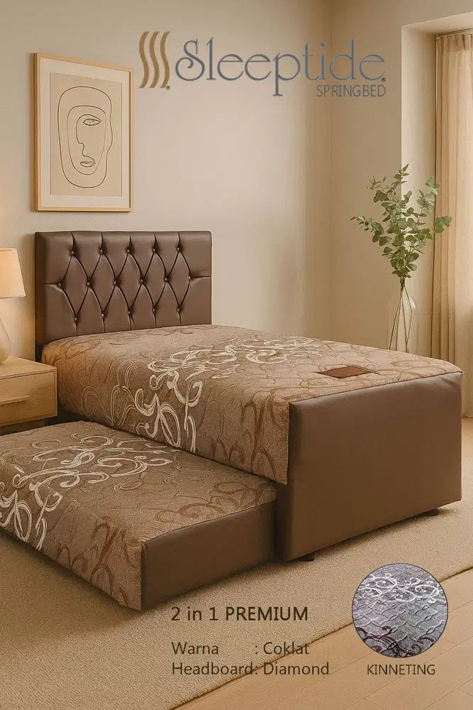 SLEEPTIDE Springbed 2in1 Premium Coklat - Headboard Diamond