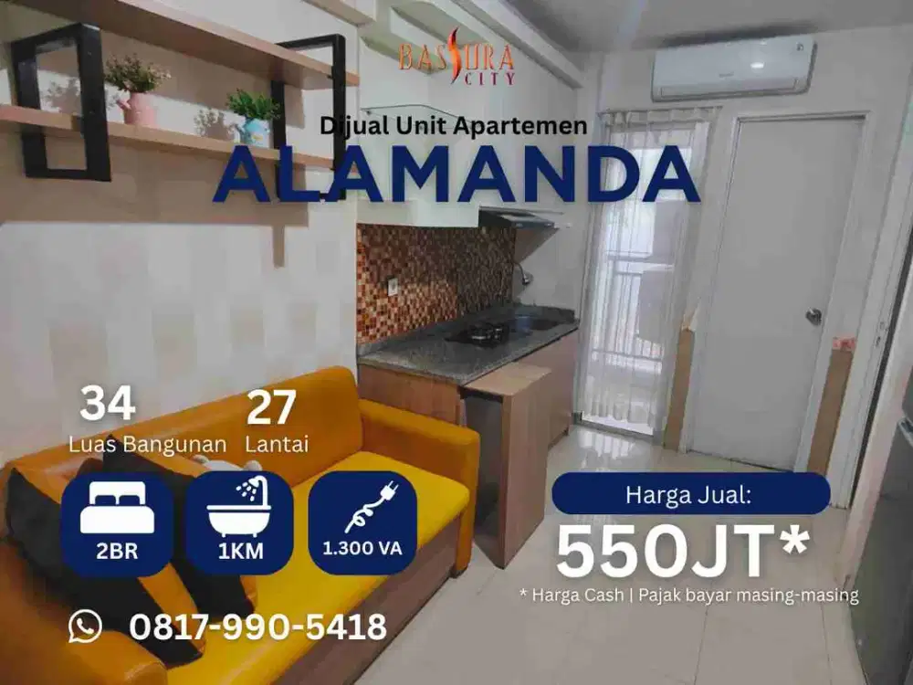 Jual 2BR Furnished atas mall apartemen Bassura City tower Alamanda call Maula