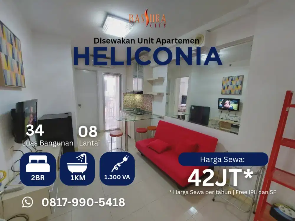 Sewa tahunan tower Heliconia apartemen Bassura city type 2BR call Maula