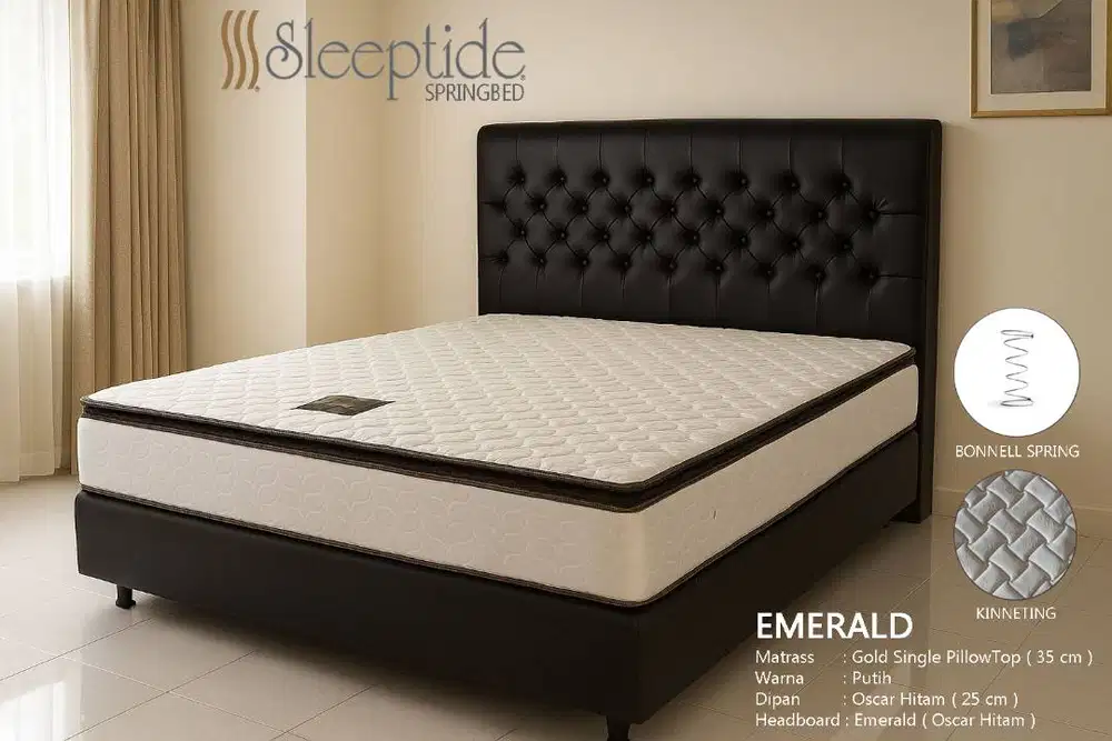 SLEEPTIDE Springbed Matrass Gold PillowTop - Dipan Headboard Emerald