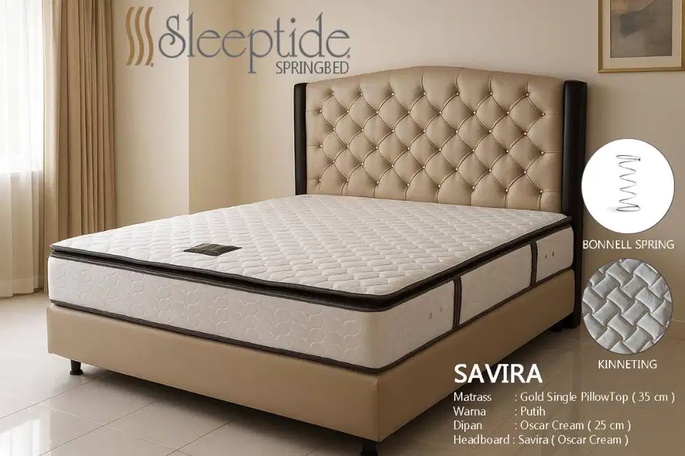 SLEEPTIDE Springbed Matrass Gold Pillowtop - Dipan Headboard Savira