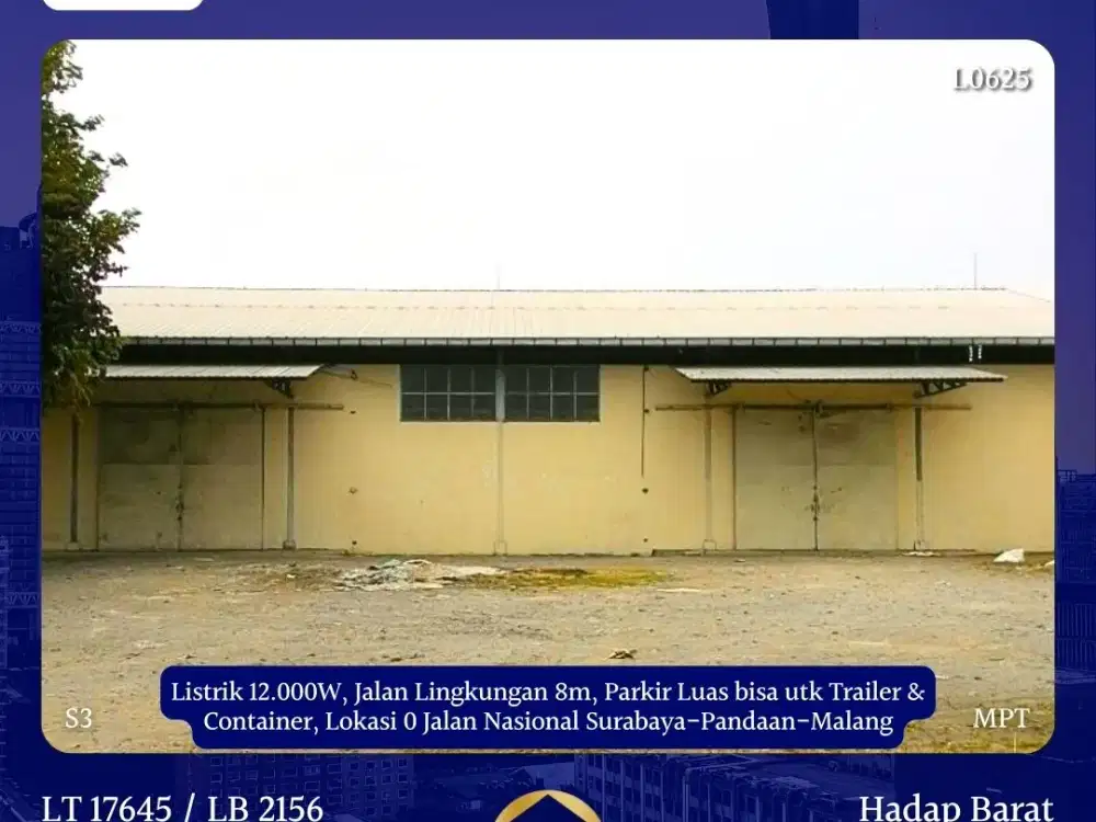 DIJUAL GUDANG RAYA SURABAYA GEMPOL PASURUAN DKT TOL SHM SIDOARJO TRUCK
