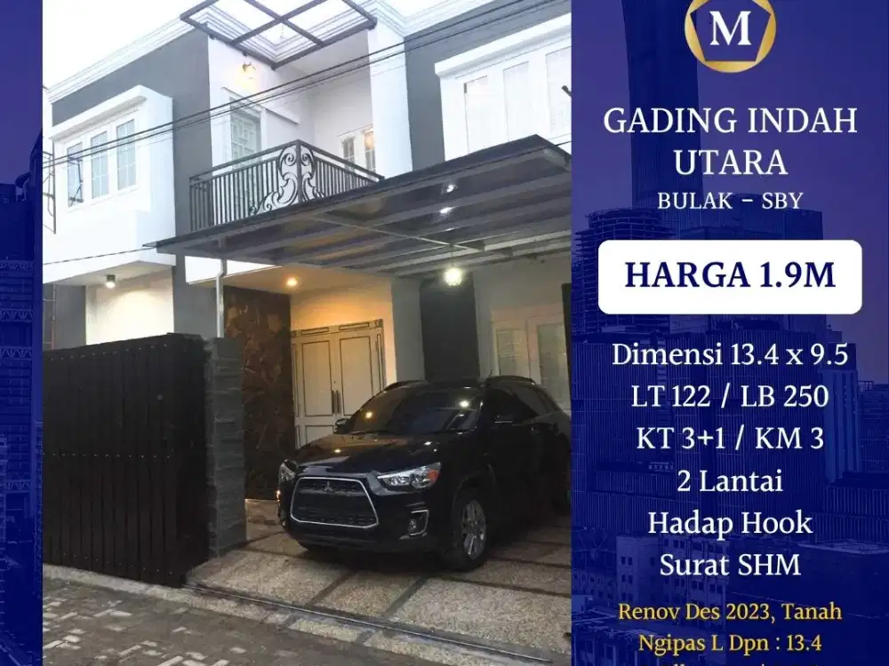 JUAL RUMAH GADING INDAH UTARA MODERN MEWAH SHM HOOK SIAP HUNI