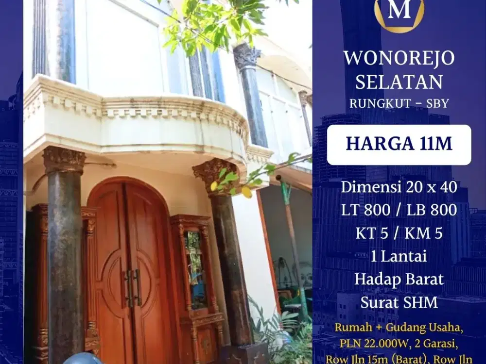 DIJUAL GUDANG RUMAH WONOREJO SELATAN RUNGKUT SURABAYA ROW JLN BESAR