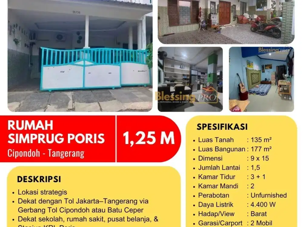 Dijual Murah Rumah Hoek Simprug Poris Cipondoh Tangerang