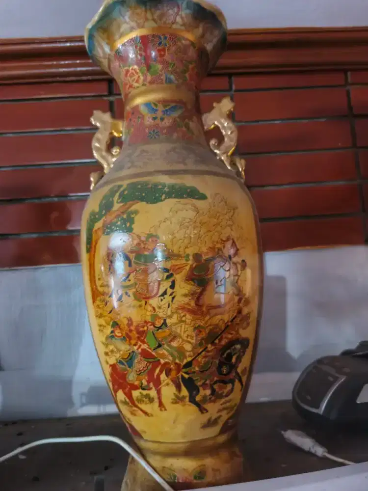 Guci Satsuma Lawas Gambar burung Merak Dapat 3 pcs