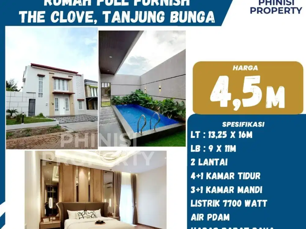 Rumah Cantik Dengan Perabot Dan Kolam Renang di Clove Tanjung Bunga