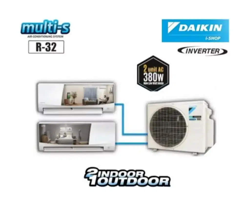 Ac baru merk Daikin indoor 2 unit 1 outdoor hemat listrik 380 watt